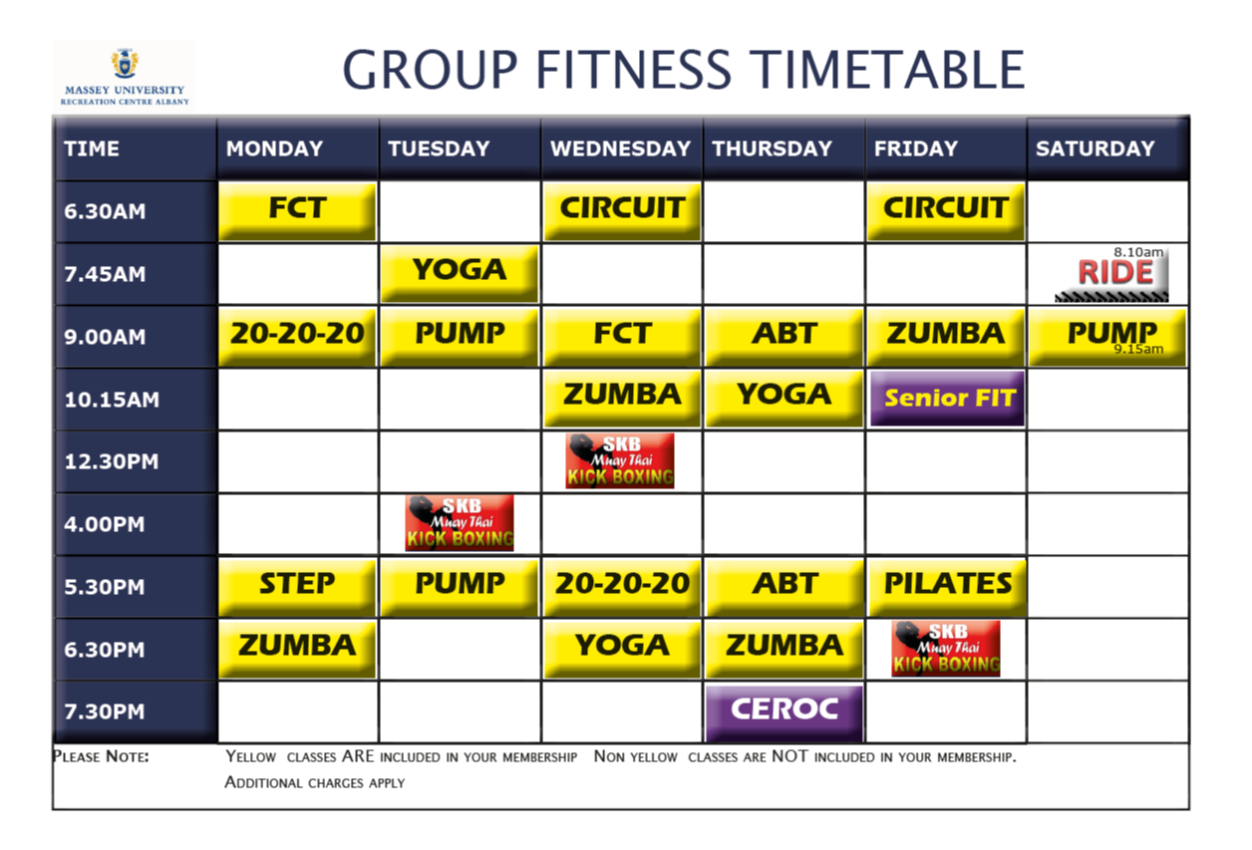 Group Fitness Timetable Massey University